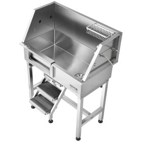 34" Dog Washing Station, Stainless Steel Pet Grooming Tub Bathtub, Professional Dog Wash Sink with Shower, Faucet, Soap Holder