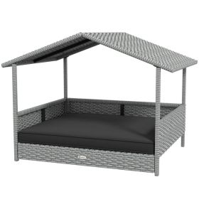 Wicker Dog House Outdoor with Canopy, Rattan Dog Bed with Water-resistant Cushion, Raised Pet Bed for Small, Medium Breeds up to 66 lbs, 20" in L (Option: Gray-830x175x690 mm)