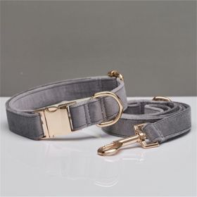 Multiple Colour Velvet Personalise Dog Collar Leash Set With Bow (Option: Grey set-XS)