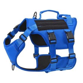 Heat-resistant Durable Nylon Tactical Service Dog Harness, Adjustable No-pull Reflective Vest With Dual Handles For Large Dogs (Option: Blue-M)