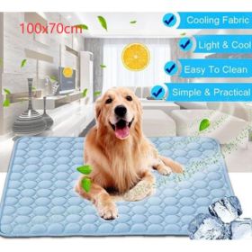 Pet Dog Cat Ice Silk Cold Nest Pad For Cooling In Summer (Option: Blue-102x70cm)
