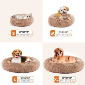24 Inch Anti-Slip Round Fluffy Plush Faux Fur Cat Bed, Fits Up To 25 Lbs Pets (Option: Brown L)