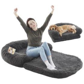 Human Dog Bed 71 X 43 X12 Dog Beds For Large Dogs Foldable Plush Washable Dog Bed For People Doze Off, Orthopedic Dog Beds For Humans Size Fits Y (Option: DarkGrey)