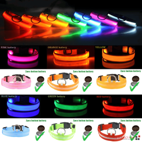 LED Adjustable Dog Collar Blinking Flashing Light Up Glow Pets Safety Waterproof (Color: Yellow, size: M)